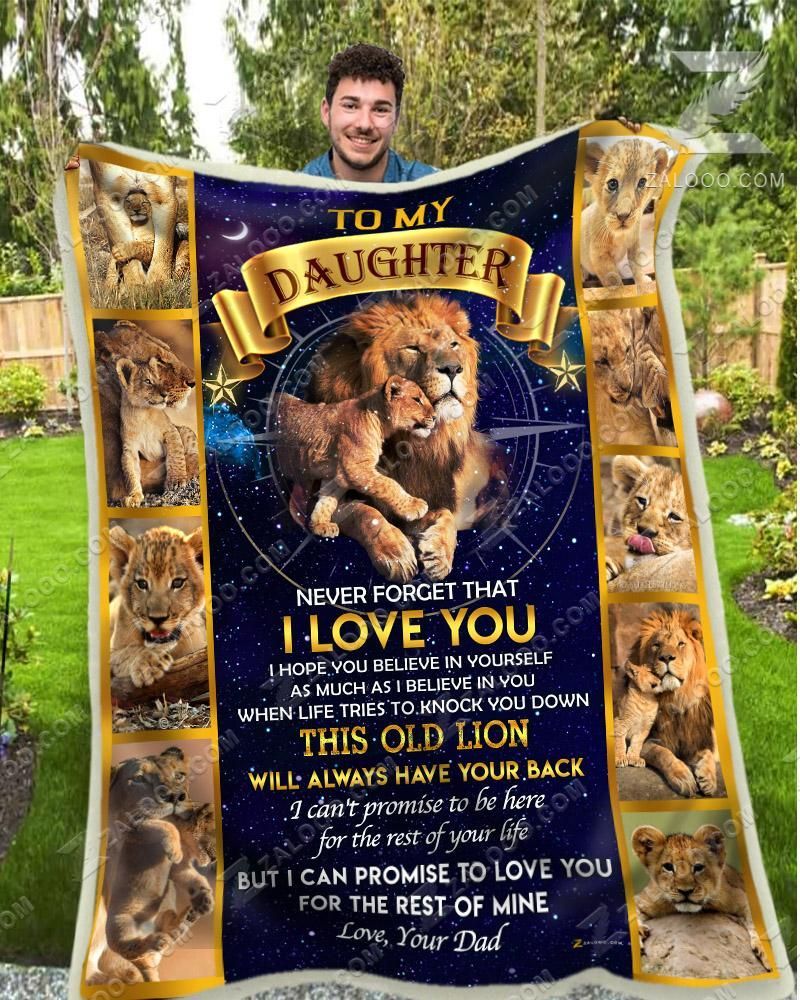 To My Daughter Dad Lion Sherpa Fleece Blanket
