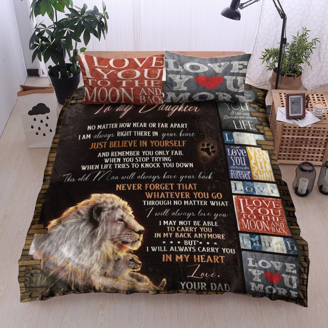 To My Daughter Dad Lion Bedding Set