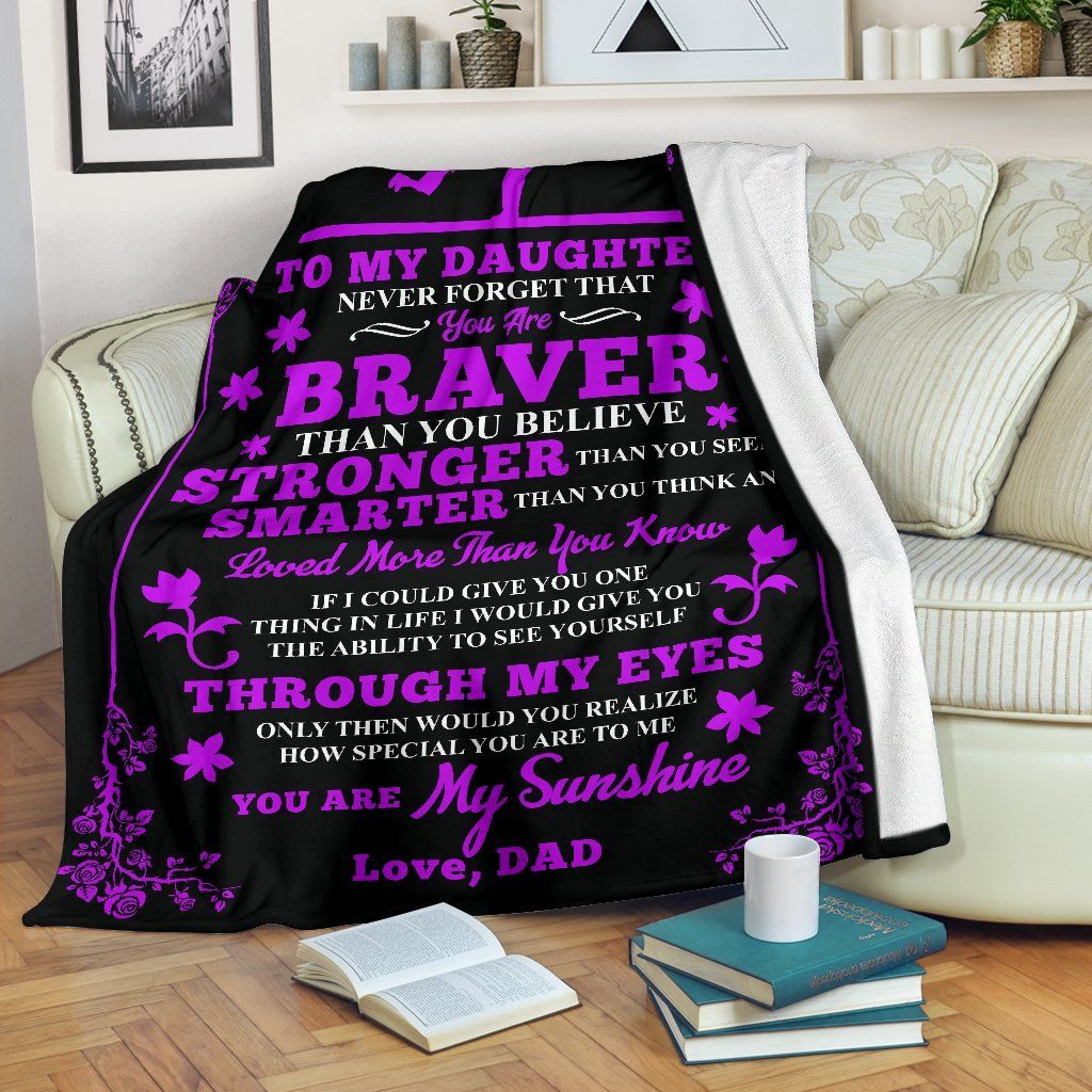 To My Daughter Dad Purple Sherpa Fleece Blanket