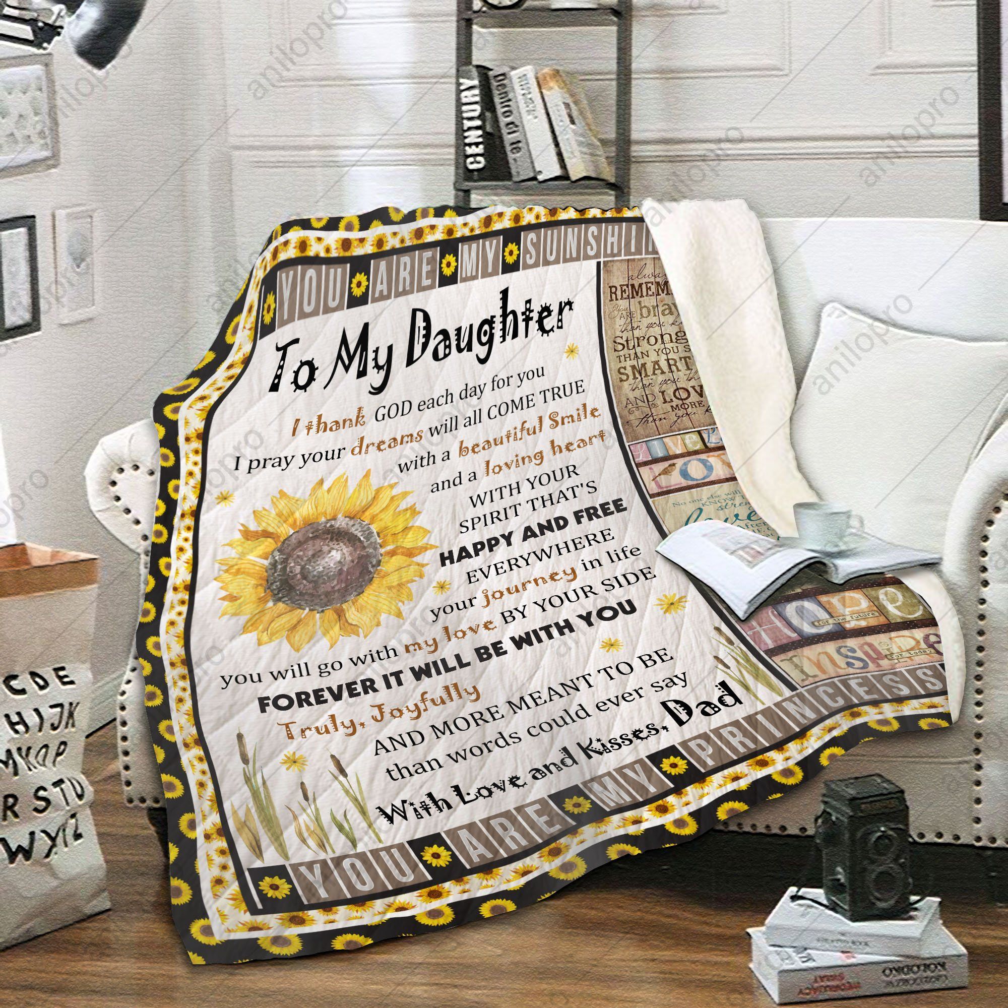 To My Daughter Dad Sunflower Sherpa Fleece Blanket