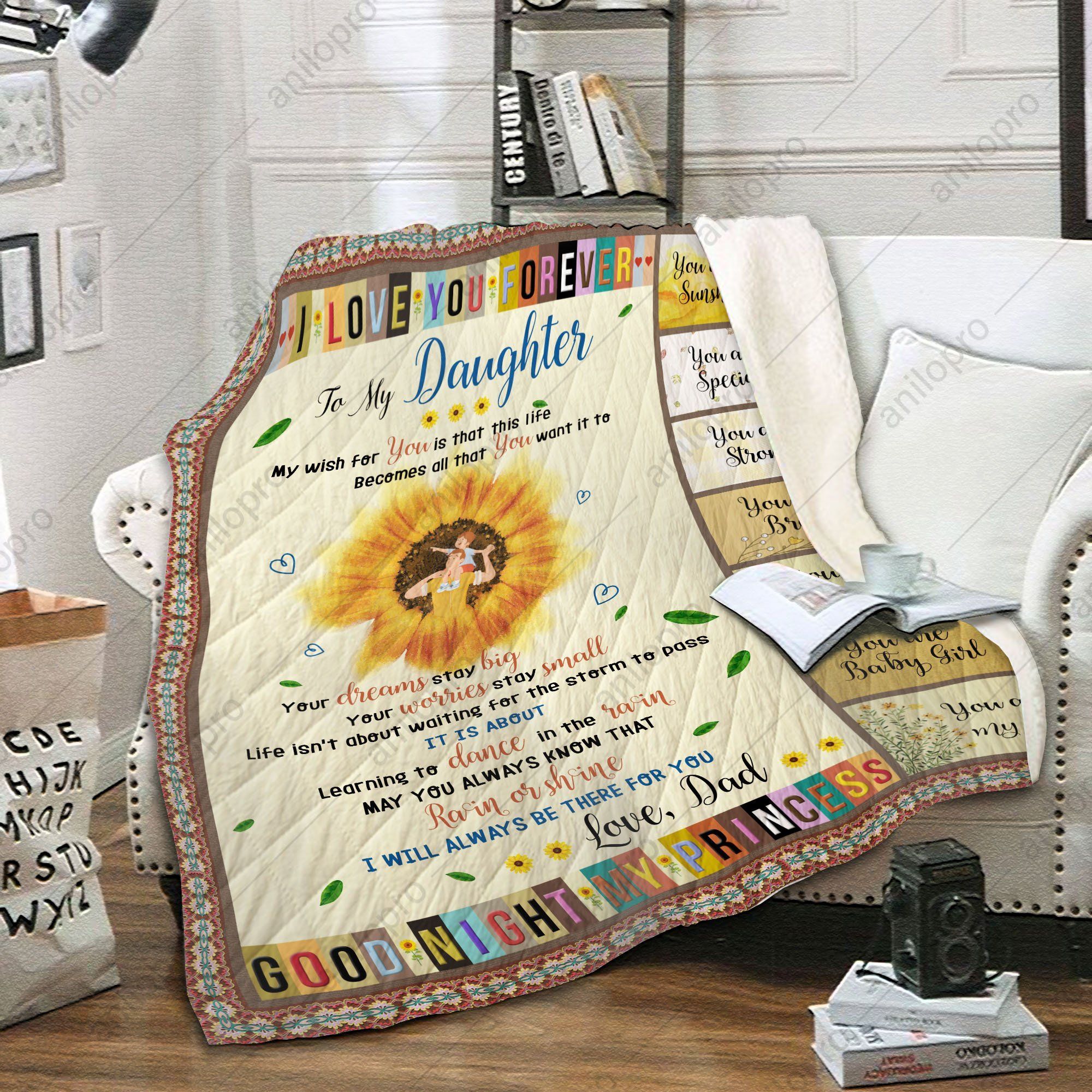 To My Daughter Dad Sunflower Sherpa Fleece Blanket