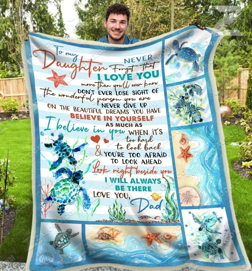 To My Daughter Dad Turtle Sherpa Fleece Blanket