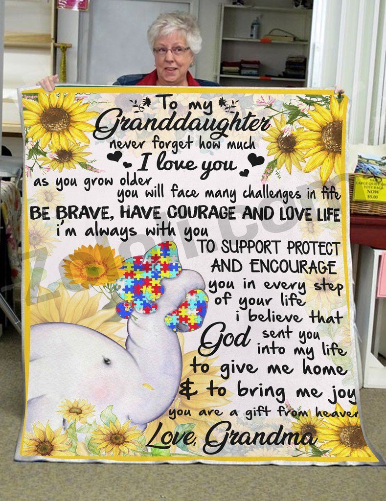 To My Daughter Elephant Sunflower Sherpa Fleece Blanket
