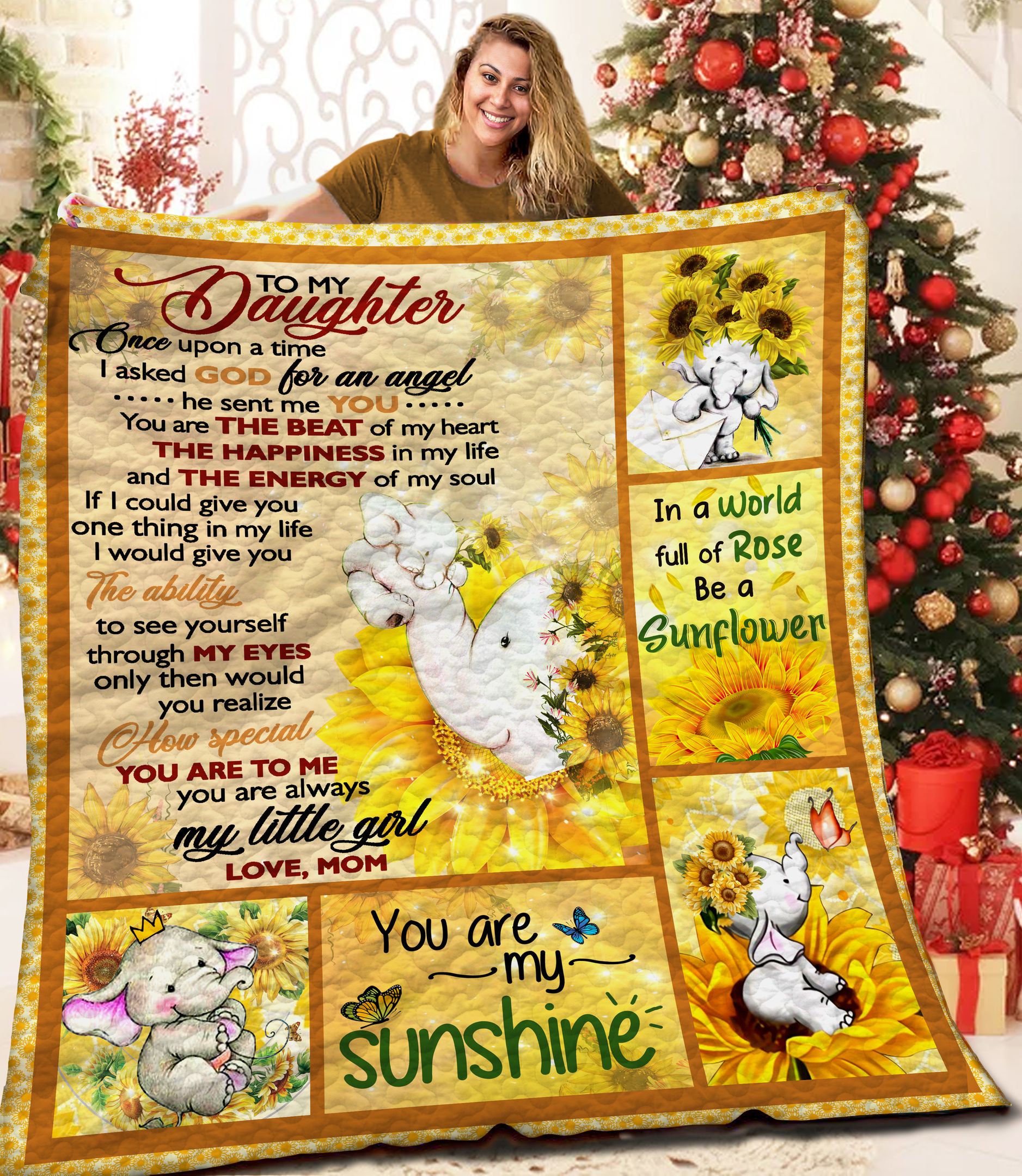 To my Daughter Elephant Sunflower MMM131104MI Quilt Blanket