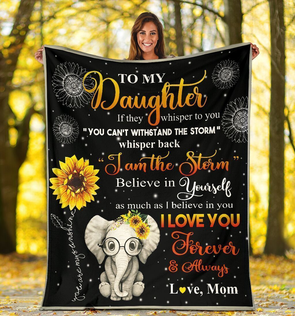 To My Daughter Elephant Sunflower Soft Fleece Blanket