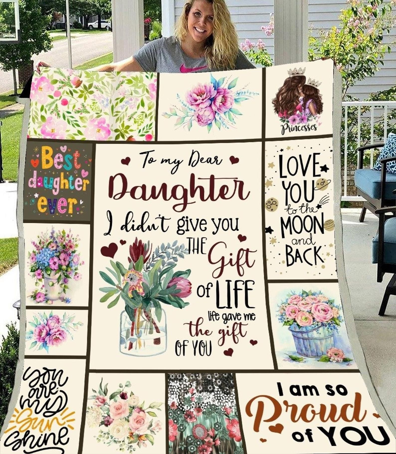 To My Daughter Flower Sherpa Fleece Blanket