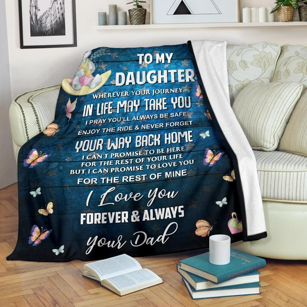 To My Daughter Forever Always Love You Printed Fleece Blanket