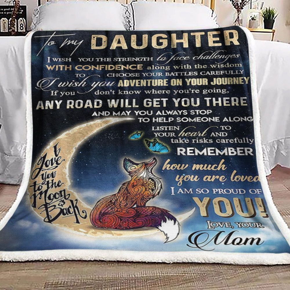 To My Daughter Fox Moon Sherpa Fleece Blanket