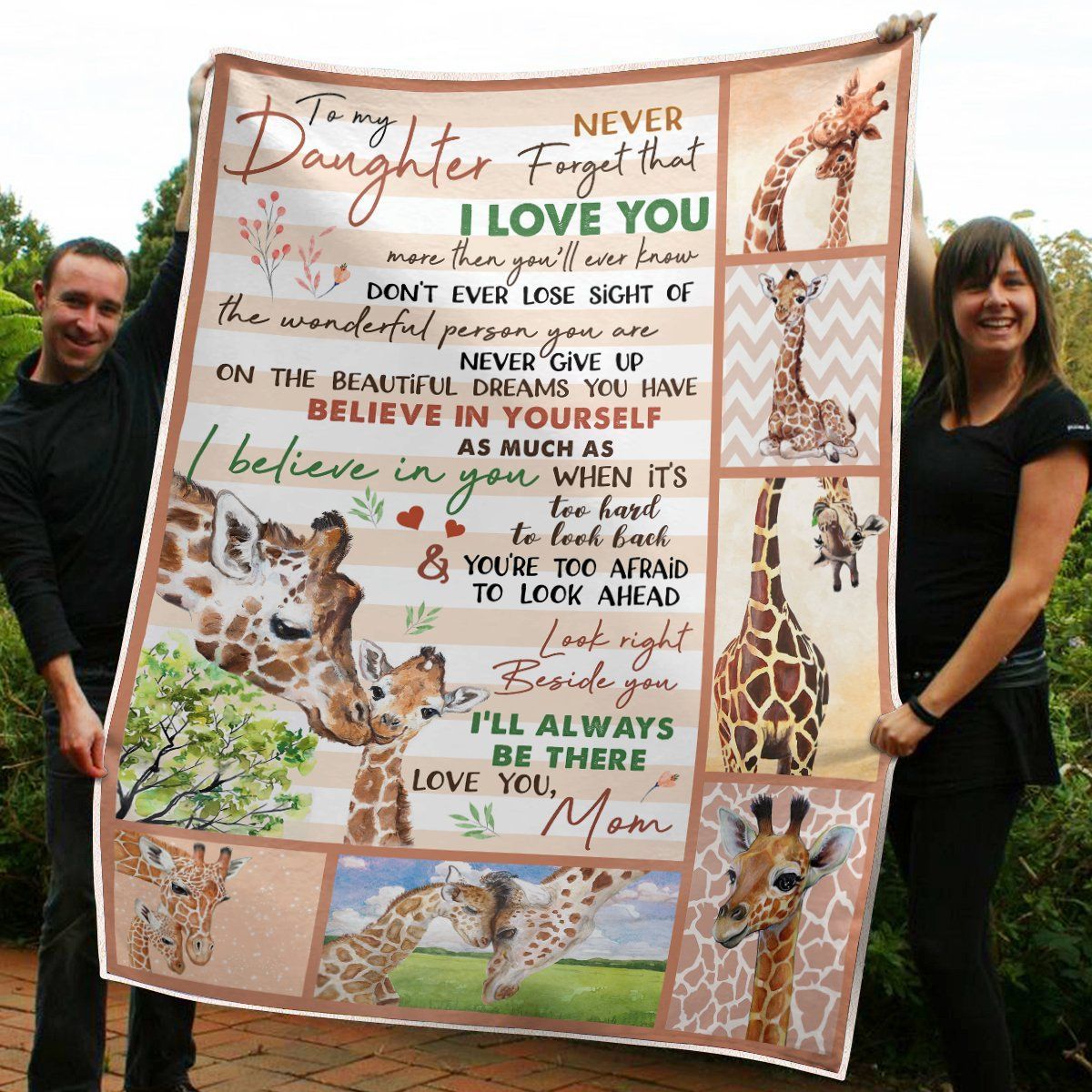 To My Daughter Giraffe Sherpa Fleece Blanket