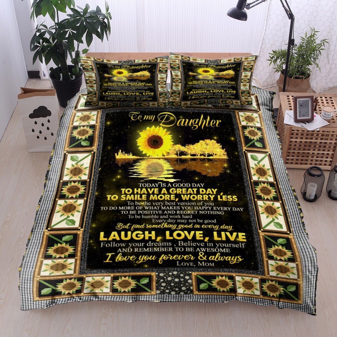 To My Daughter Guitar Sunflower Bedding Set
