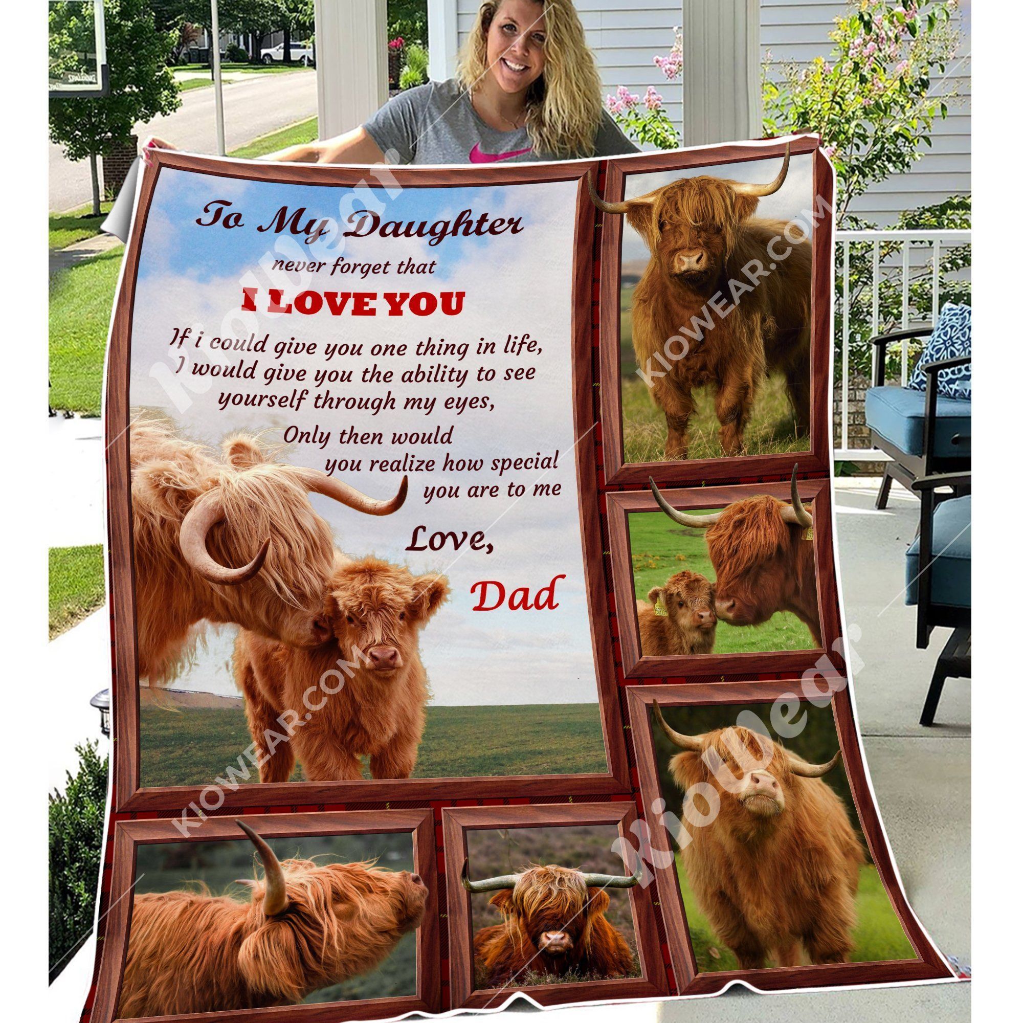 To My Daughter Highland Cattle Sherpa Fleece Blanket