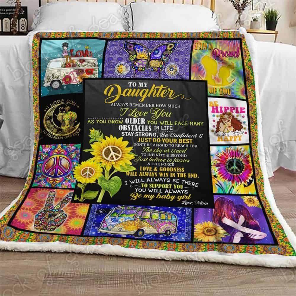 To My Daughter Hippie Fleece Blanket