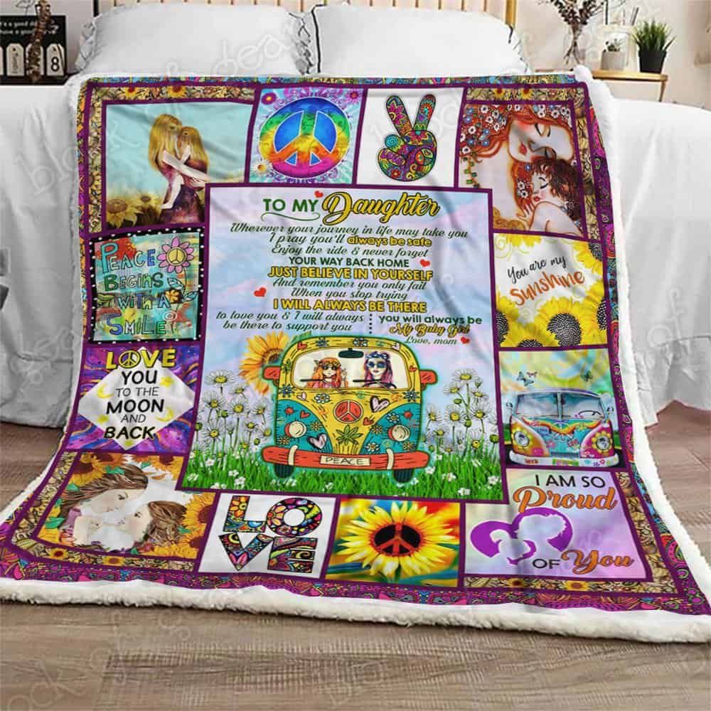 To My Daughter Hippie Flower Fleece Blanket