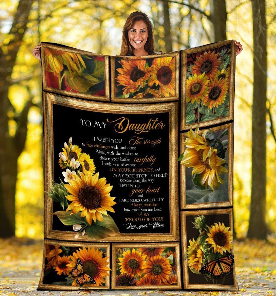 To My Daughter Hippie Sunflower I’m So Proud Of You Fleece Blanket