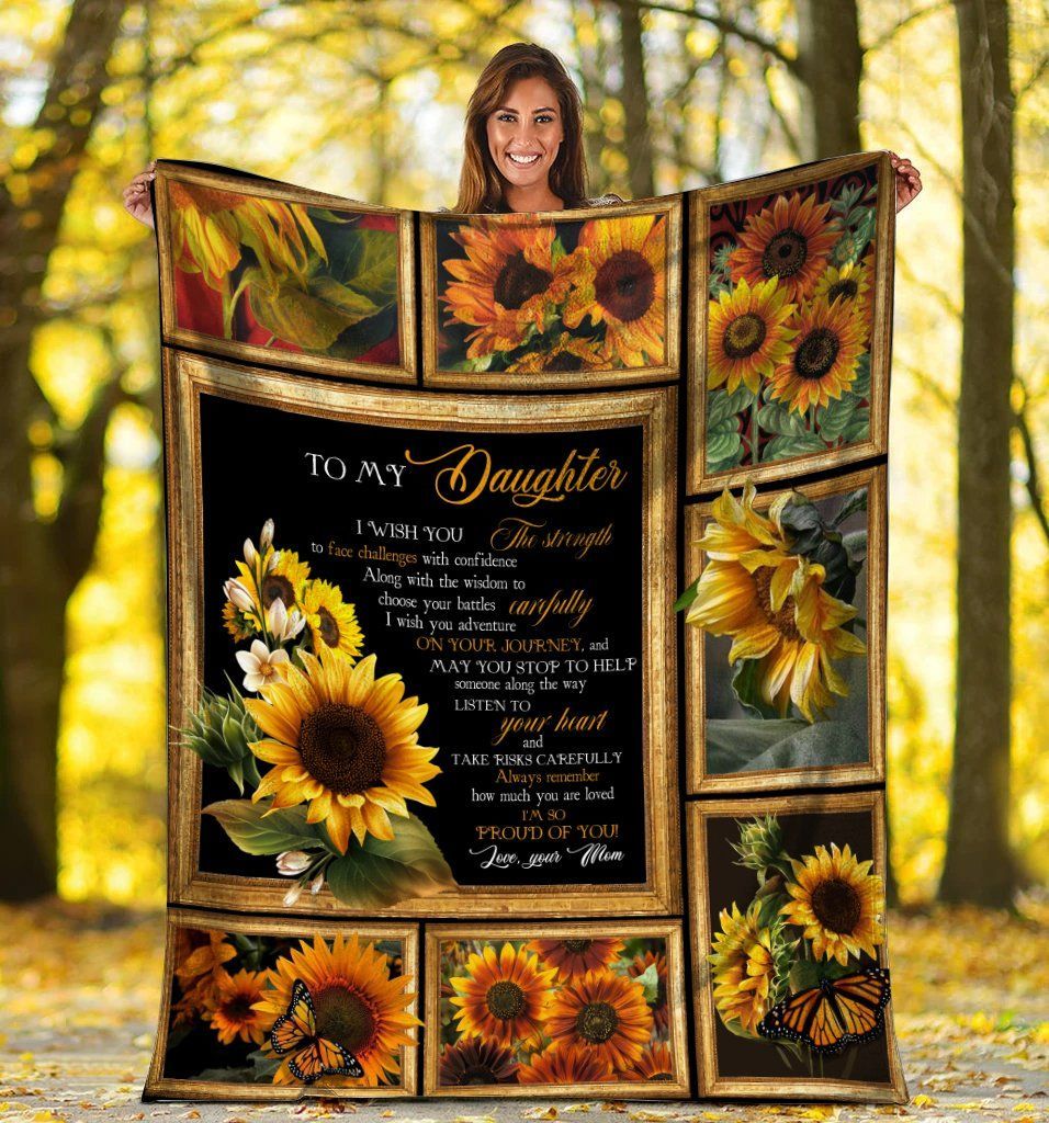 To My Daughter Hippie Sunflower Mom And Daughter Sherpa Fleece Blanket