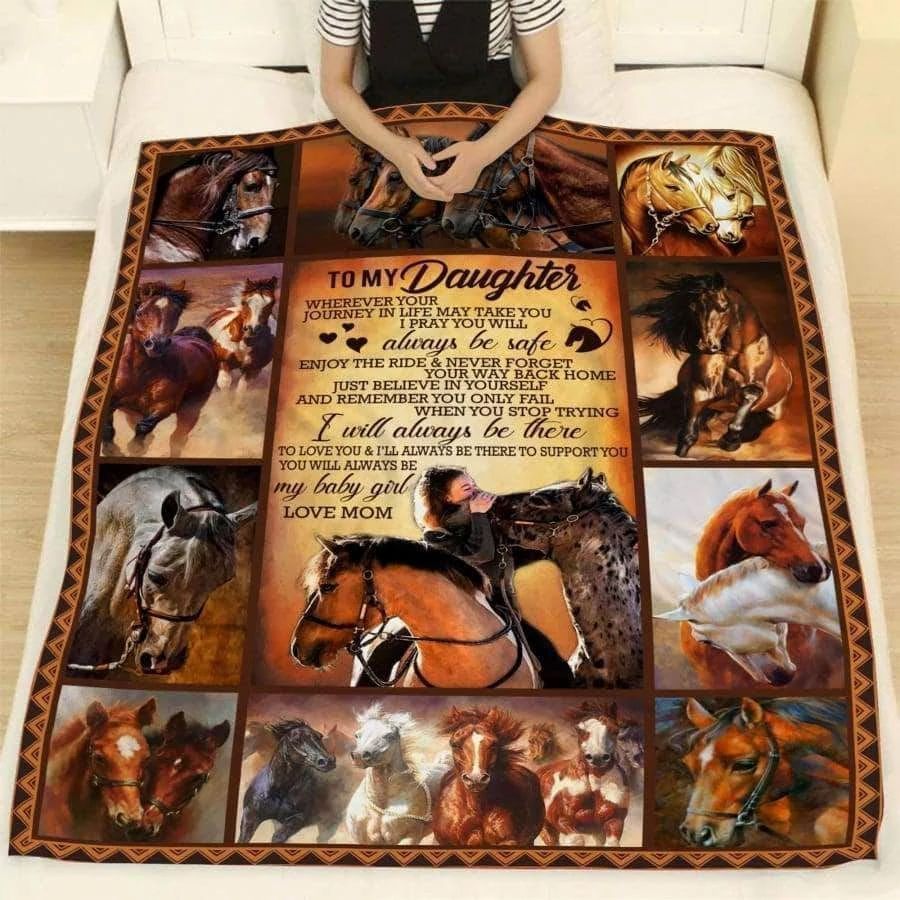 To My Daughter Horse Sherpa Fleece Blanket