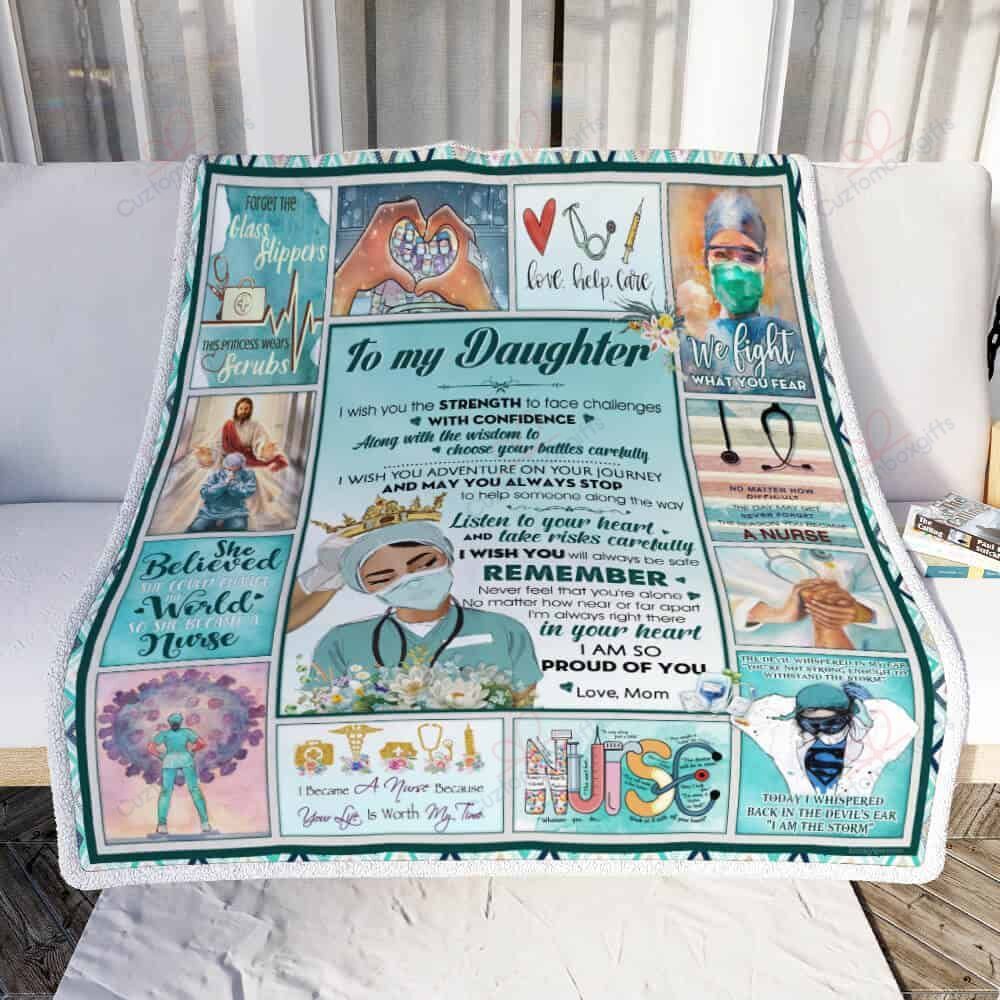 To My Daughter I Am So Proud Of You Love Mom Nurse Sherpa Fleece Blanket