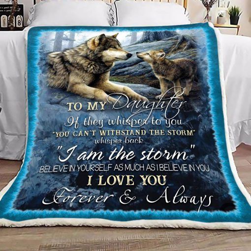 To My Daughter I Love You Forever And Always Wolf Sherpa Fleece Blanket