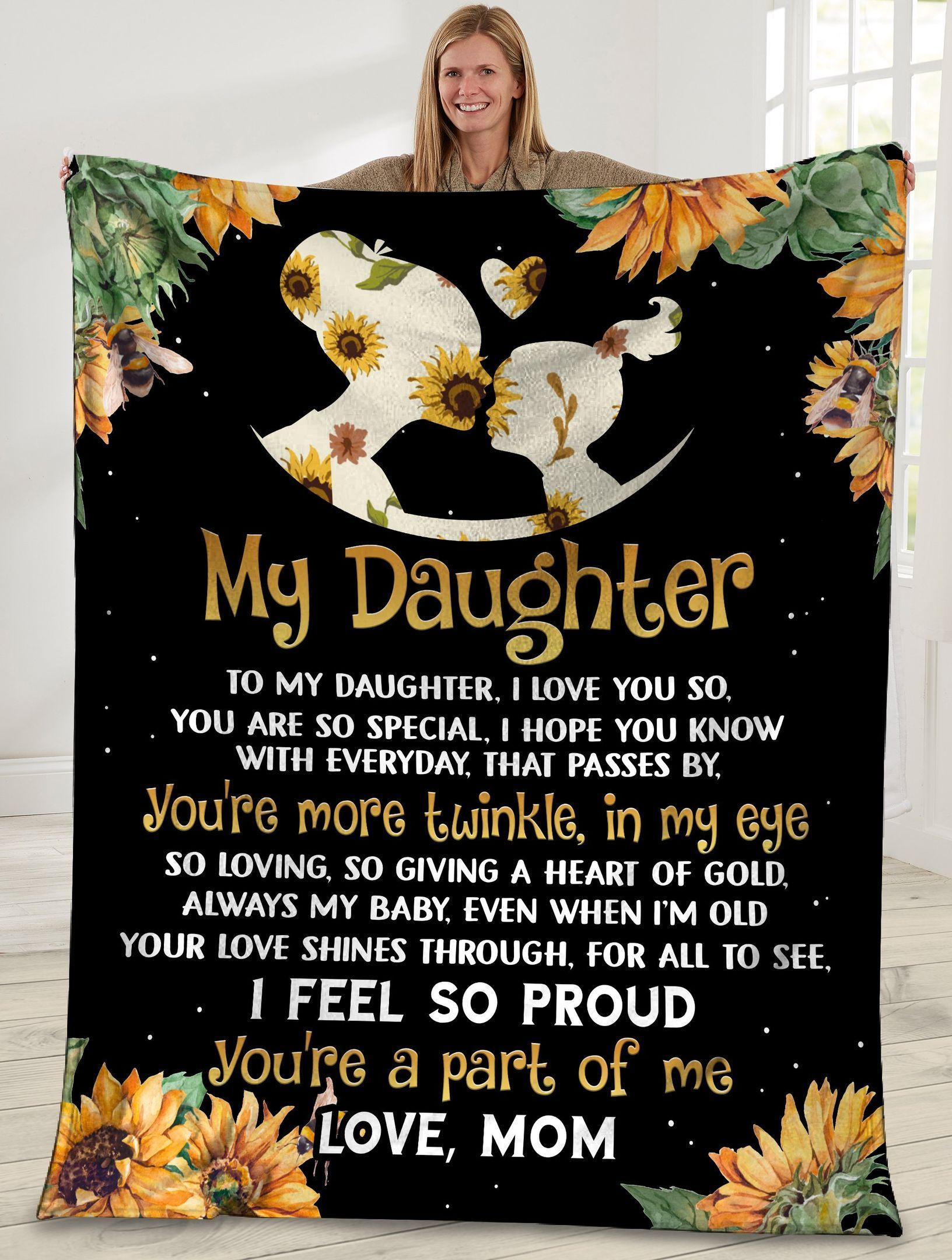 To My Daughter I Love You So Mom And Daughter Sunflower Hippie Soft Fleece Blanket