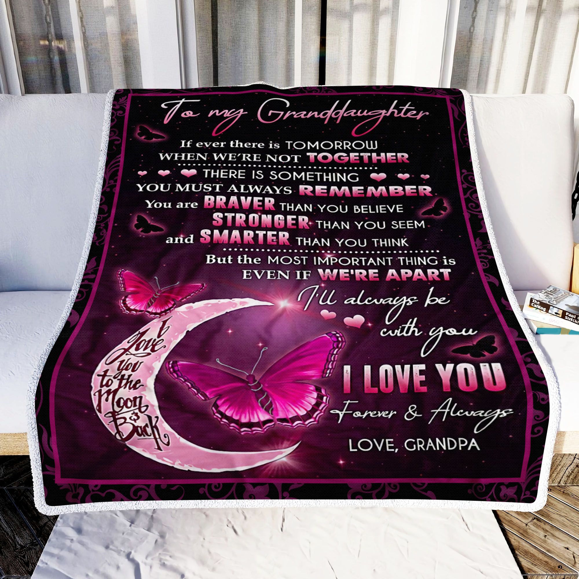 To My Daughter I Love You To The Moon And Back Butterfly Fleece Blanket