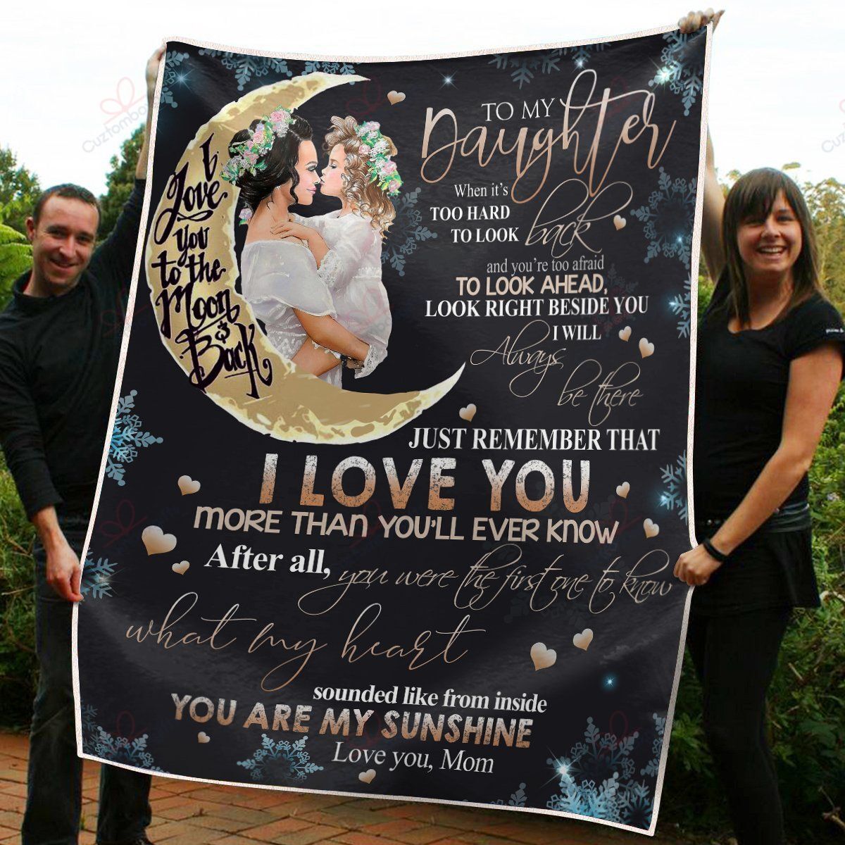 To My Daughter I Love You To The Moon And Back Sherpa Fleece Blanket