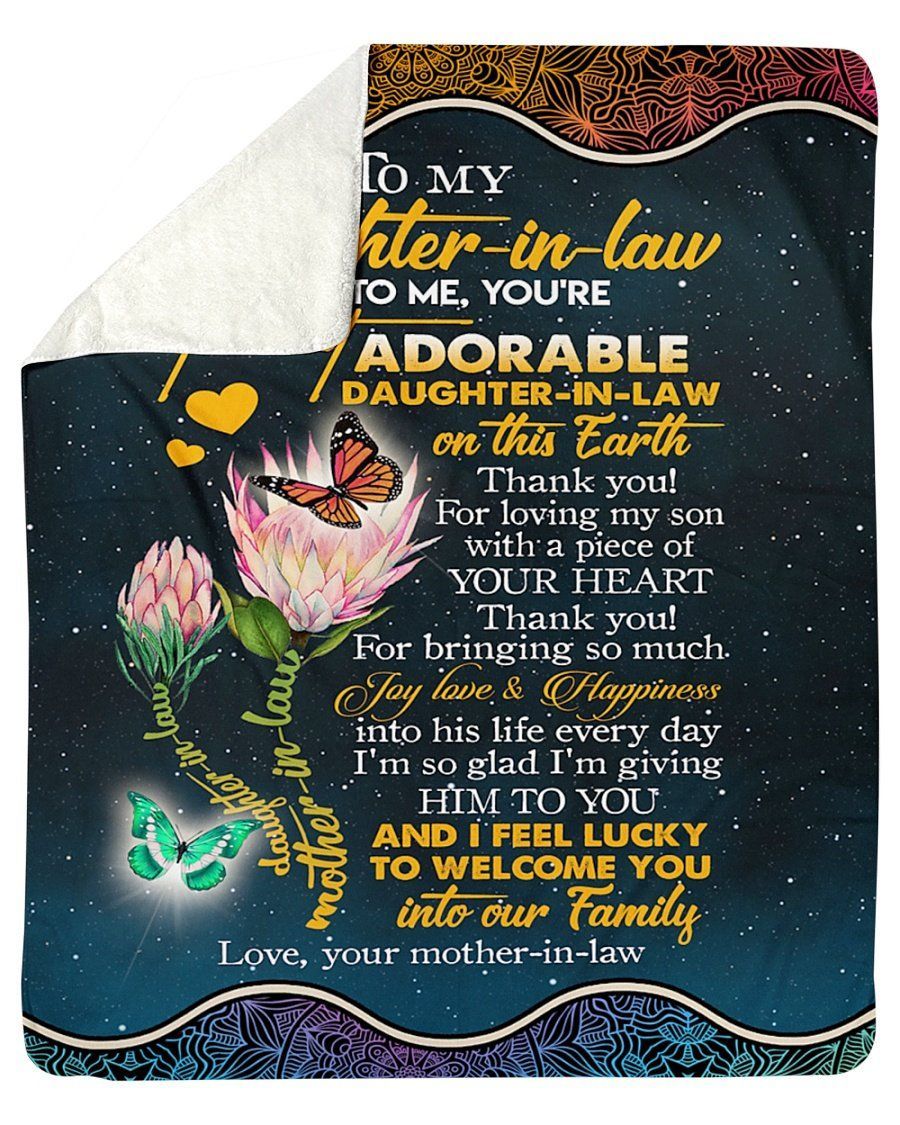 To My Daughter In Law Protea Feel Lucky To Welcome You Into Our Family Fleece Blanket Sherpa Blanket