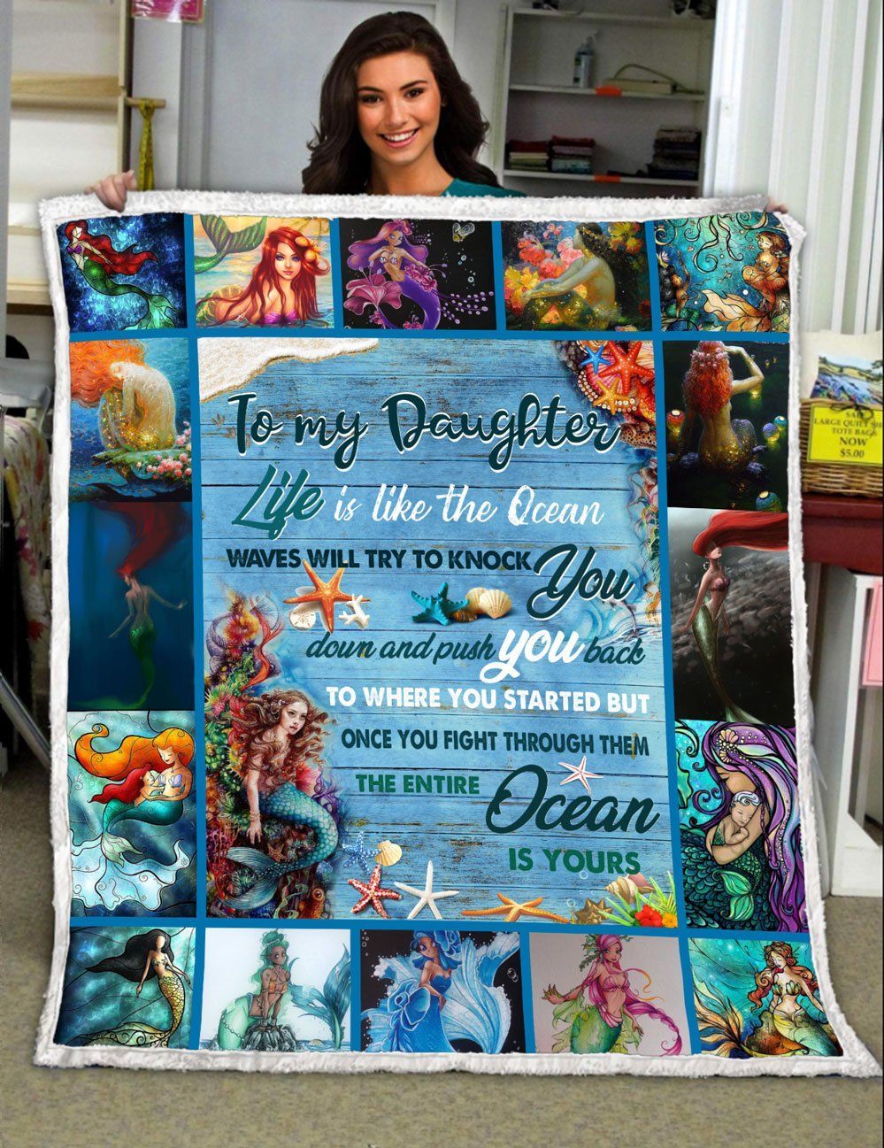 To My Daughter Life Is Like The Ocean Sherpa Fleece Blanket