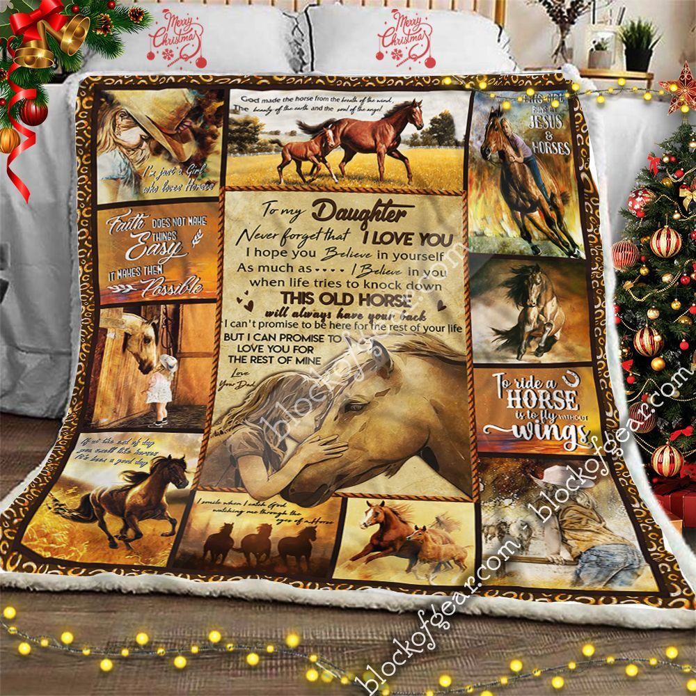 To My Daughter Love Dad Horse Sherpa Fleece Blanket
