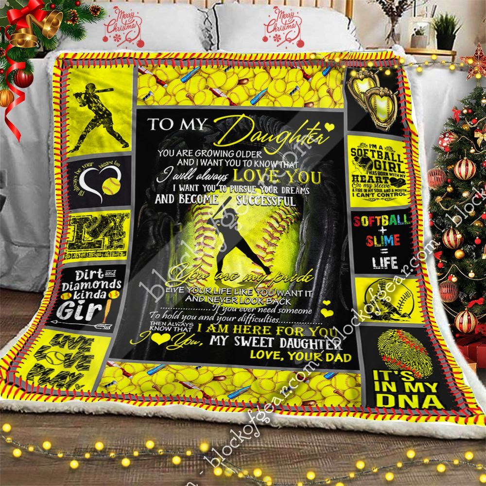 To My Daughter Love Dad Softball Sherpa Fleece Blanket
