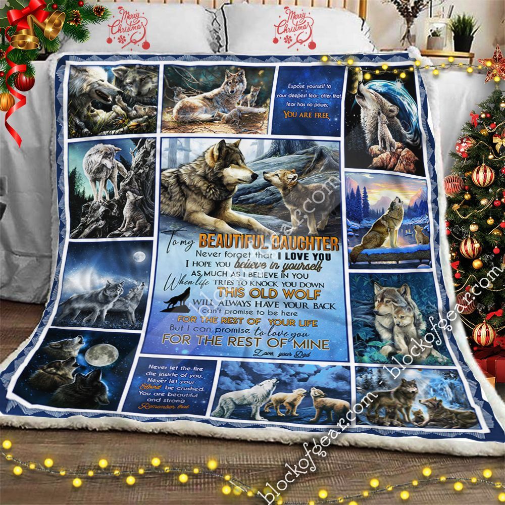 To My Daughter Love Dad Wolf Love You Sherpa Fleece Blanket