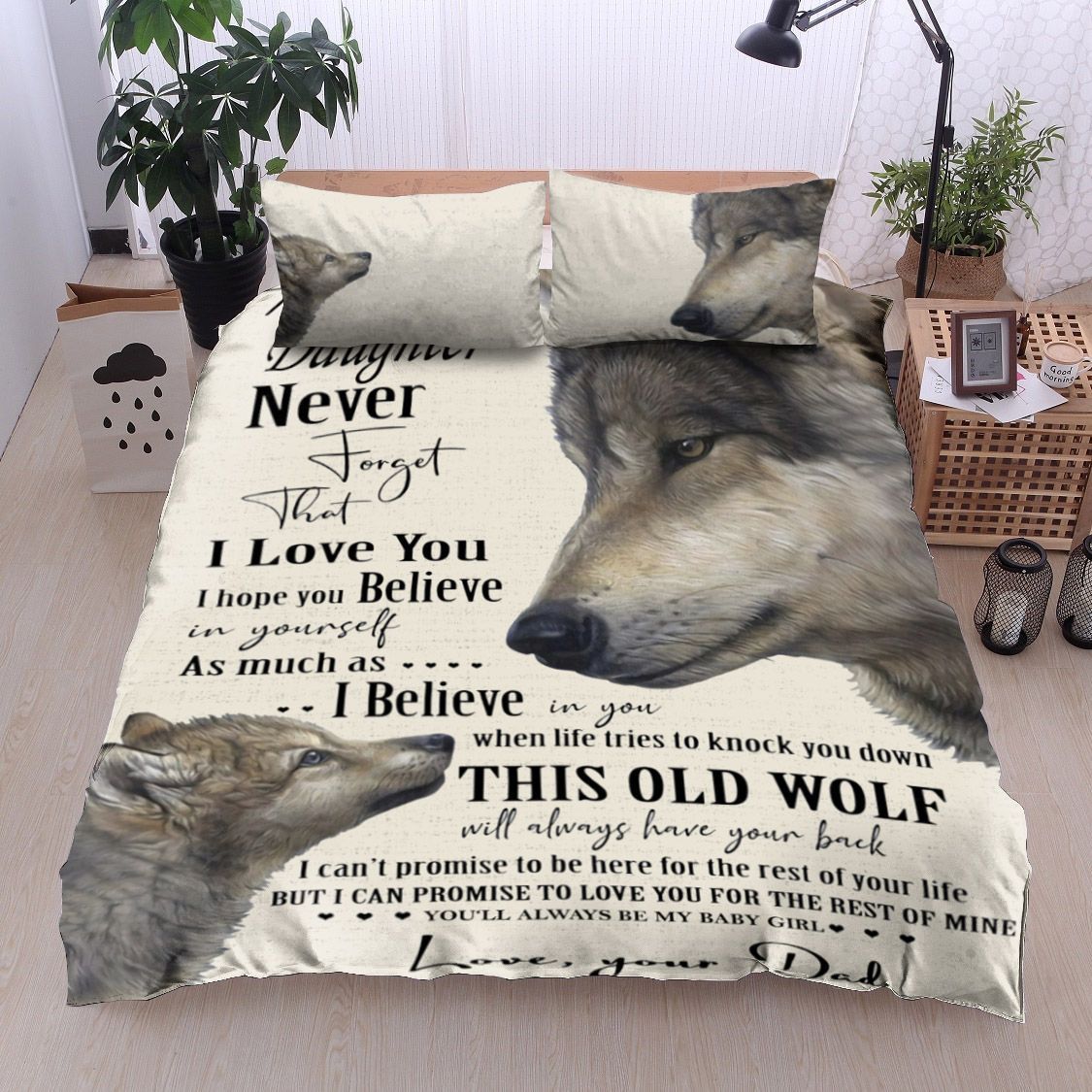 To My Daughter Love Dad Wolf Bedding Set