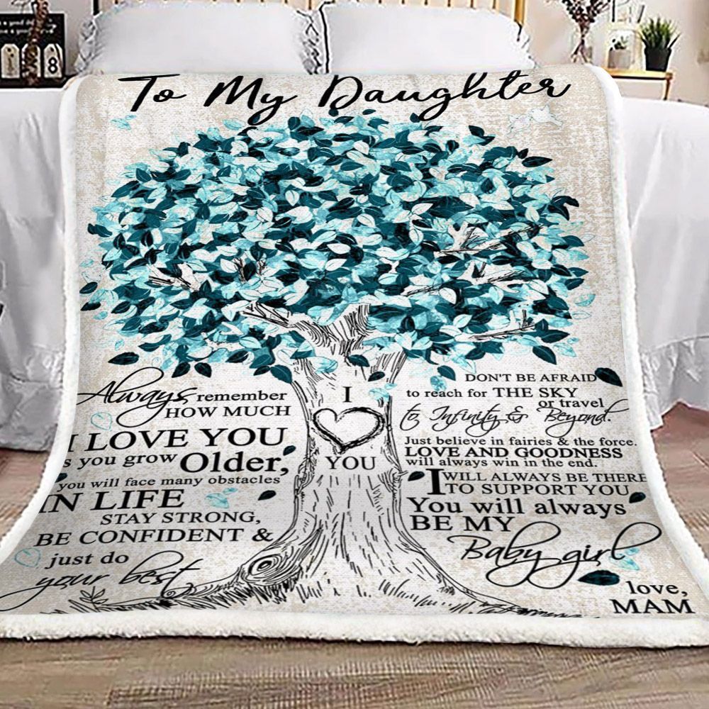 To My Daughter Love Mam Tree Sherpa Fleece Blanket