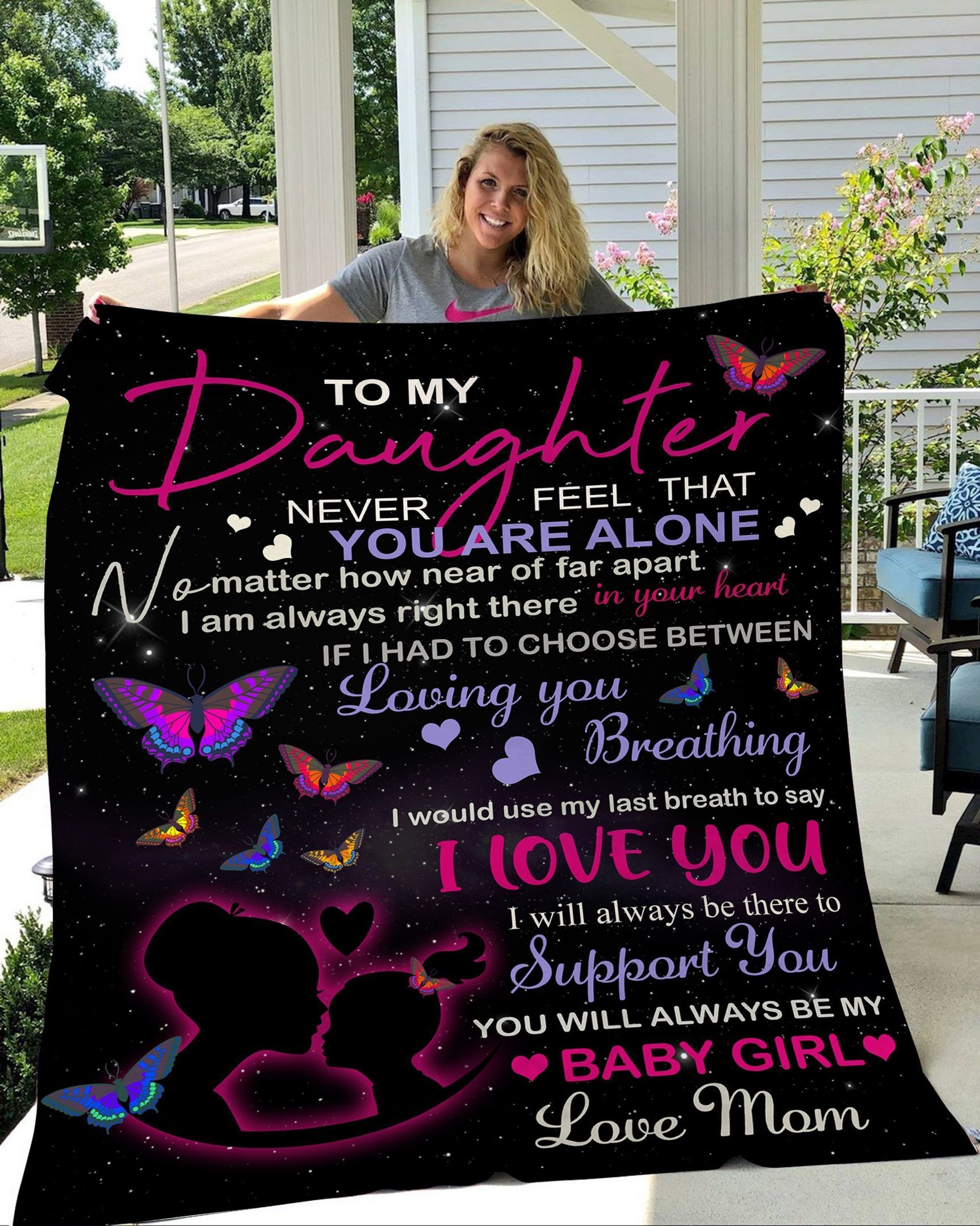 To My Daughter Love Mom Butterfly Sherpa Fleece Blanket