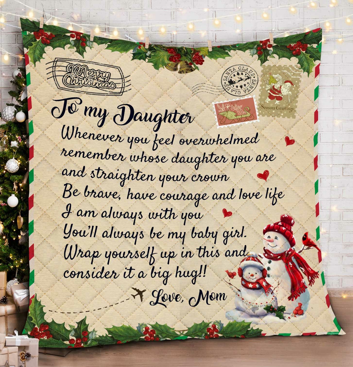 To My Daughter Love Mom Christmas HHC121159TH Quilt Blanket