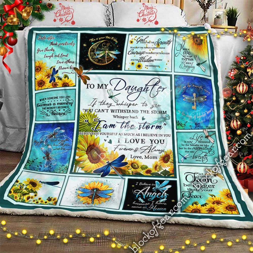To My Daughter Love Mom Dragonfly I Love You Sherpa Fleece Blanket