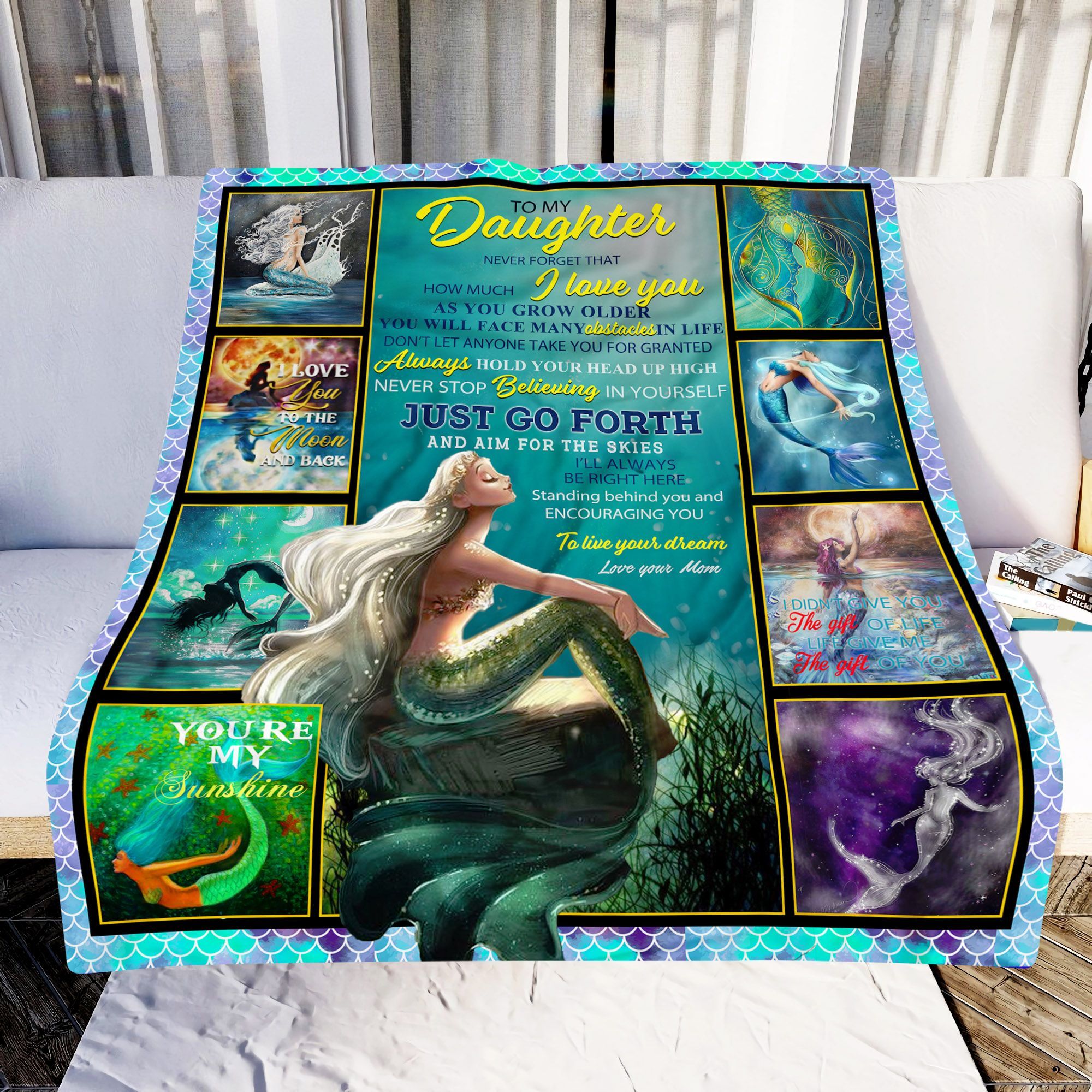 To My Daughter Love Mom Mermaid Sherpa Fleece Blanket