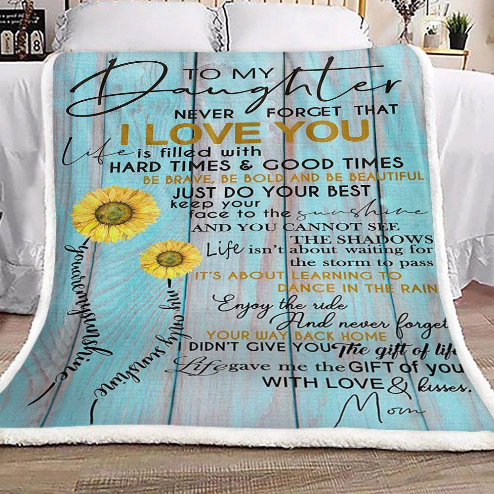 To My Daughter Love Mom Sunflower Sherpa Fleece Blanket