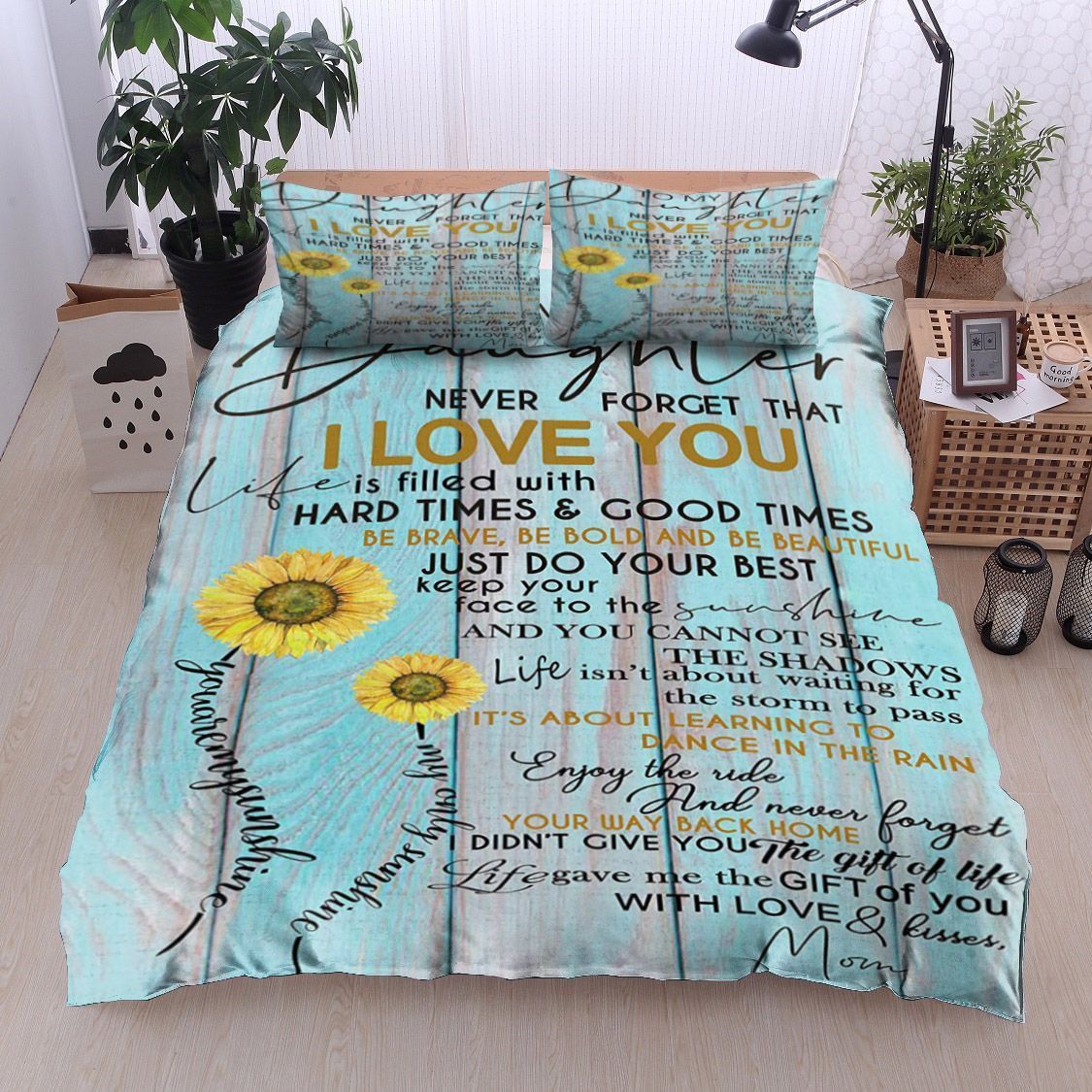 To My Daughter Love Mom Sunflower Bedding Set