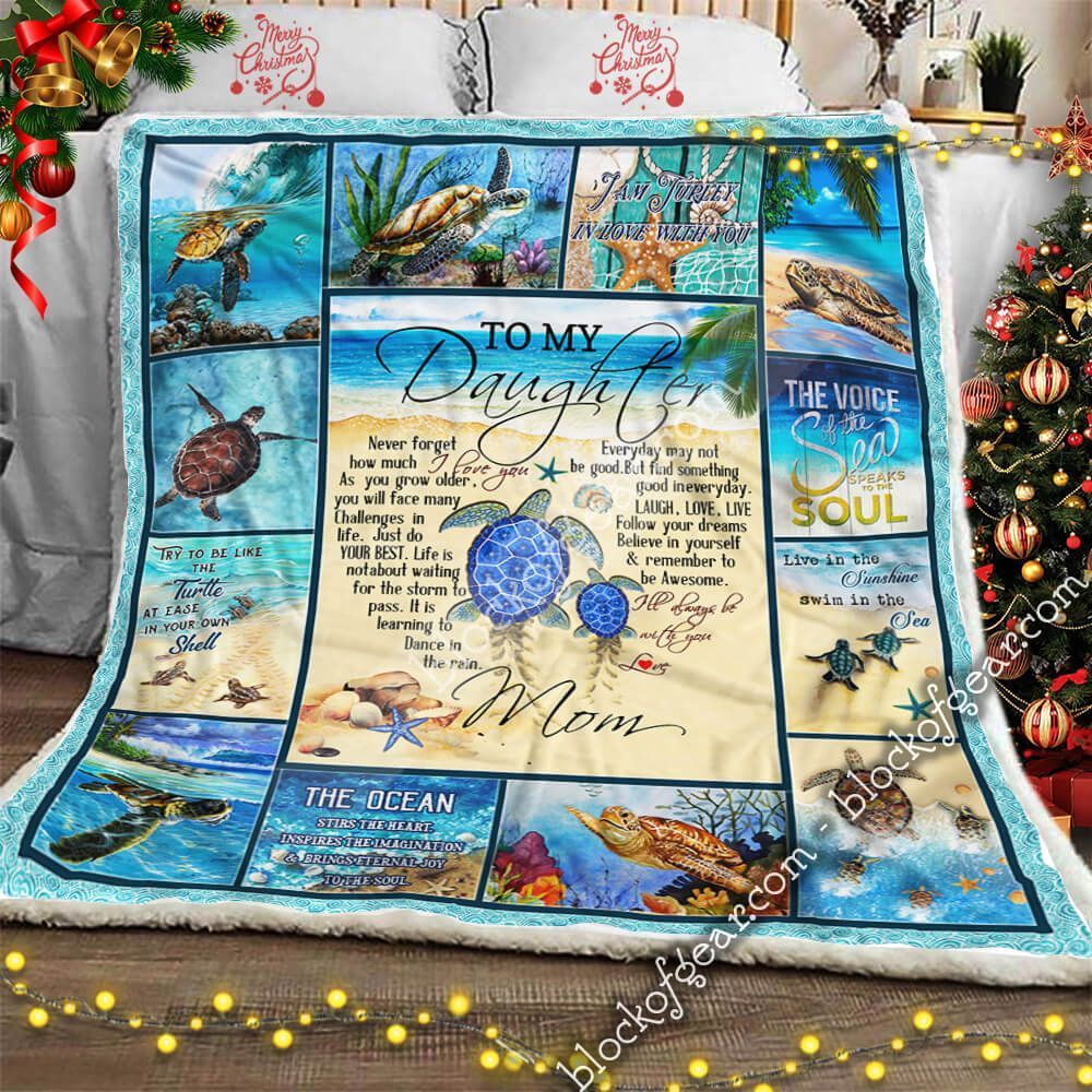 To My Daughter Love Mom Turtle Love Mom Sherpa Fleece Blanket