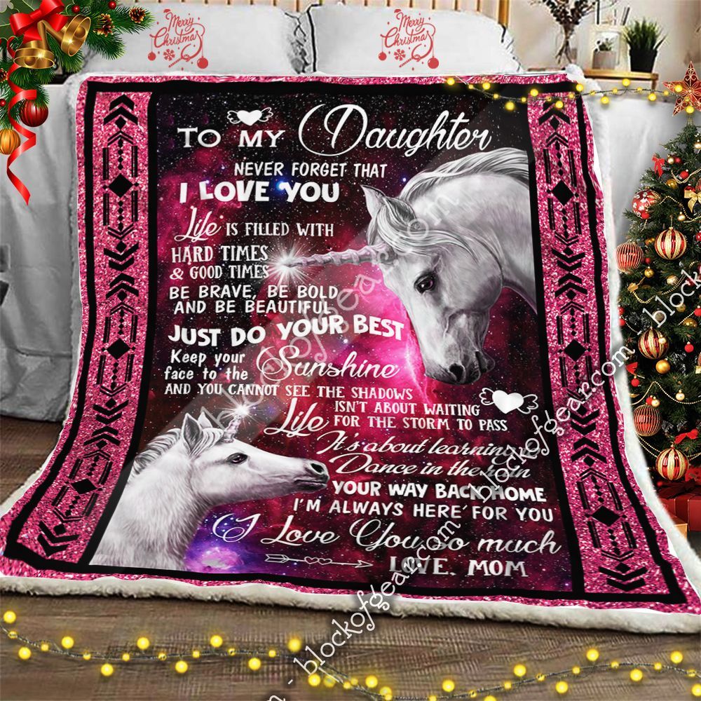 To My Daughter Love Mom Unicorn Sherpa Fleece Blanket