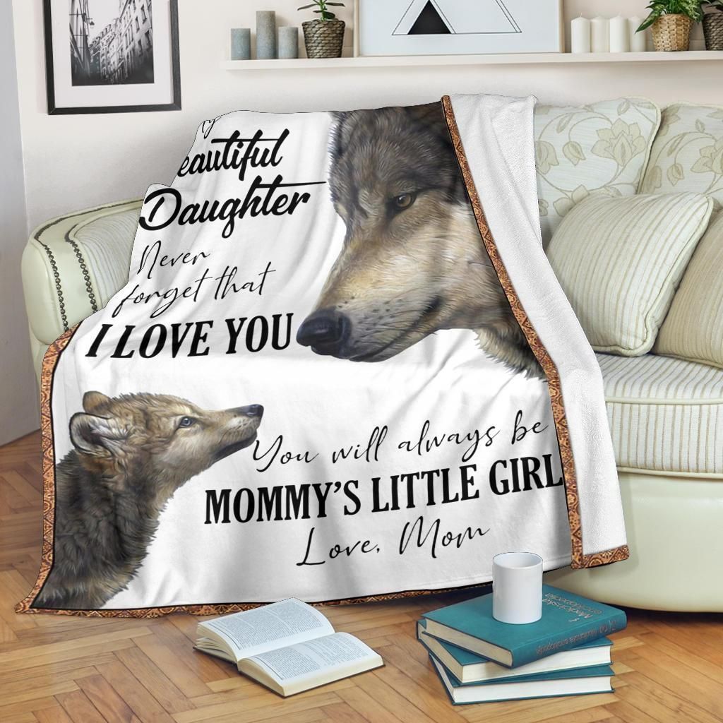 To My Daughter Love Mom Wolf Sherpa Fleece Blanket