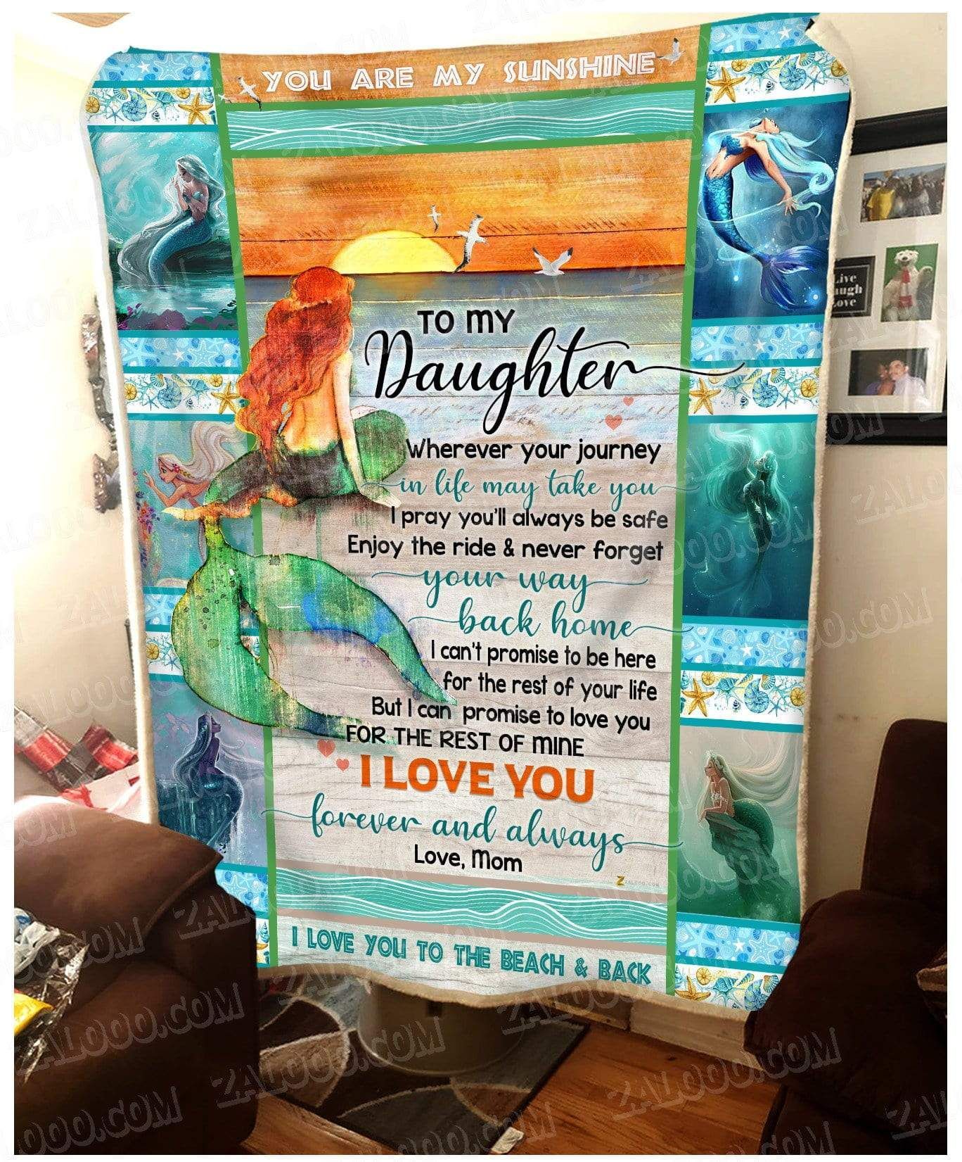To My Daughter Mermaid Mom Sherpa Fleece Blanket