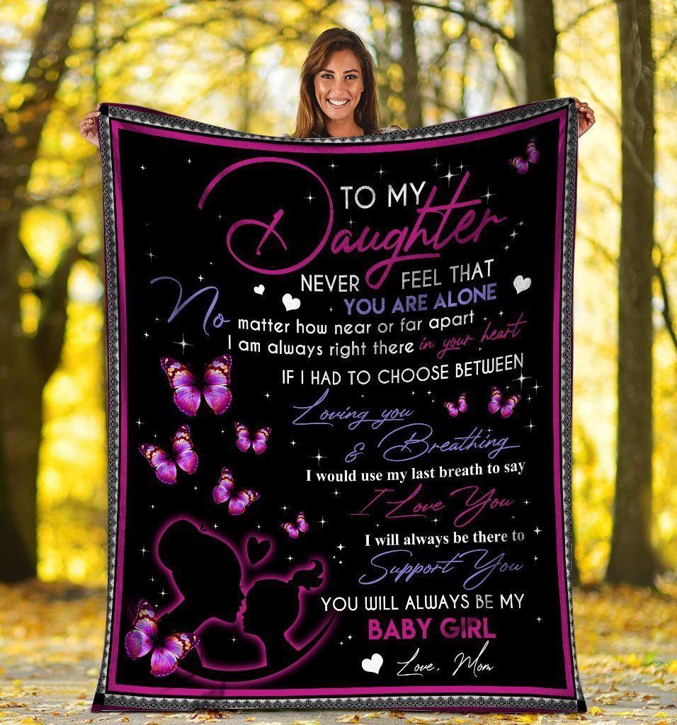To My Daughter Mom And Daughter Butterfly Pink Purple Fleece Blanket