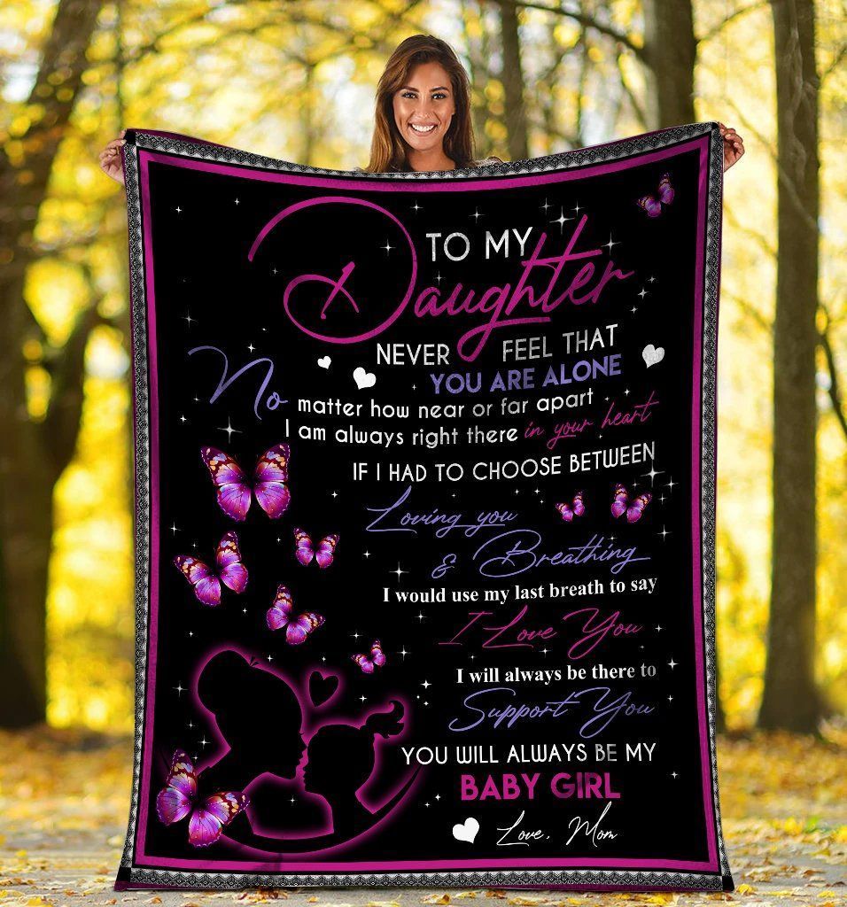 To My Daughter Mom And Daughter Butterfly Pink Purple Sherpa Fleece Blanket