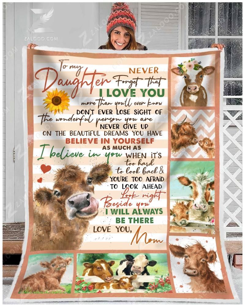 To My Daughter Mom Cow Sherpa Fleece Blanket