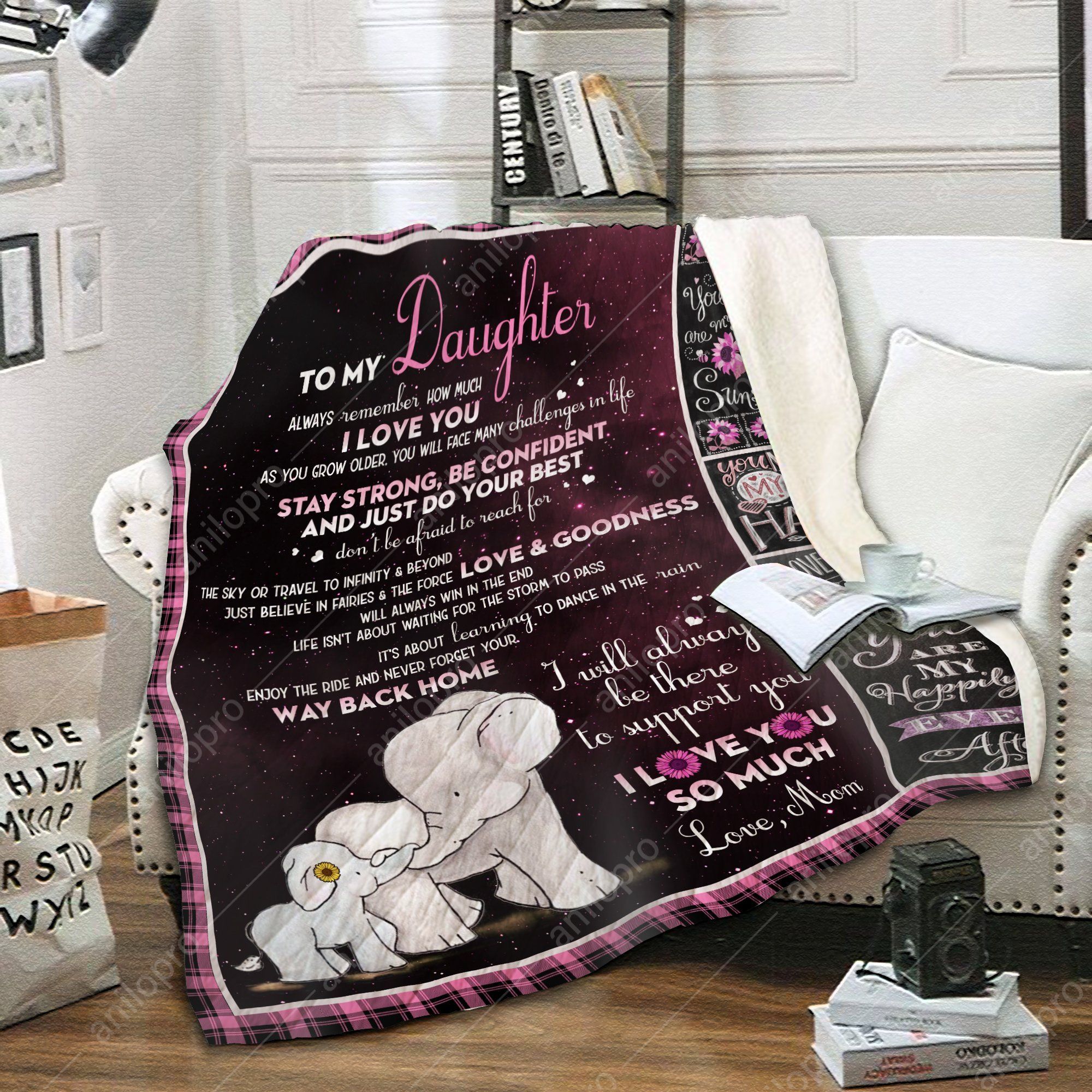 To My Daughter Mom Elephant Sherpa Fleece Blanket