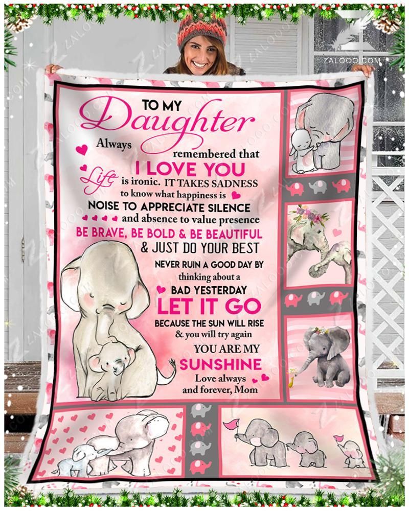 To My Daughter Mom Elephant Sherpa Fleece Blanket