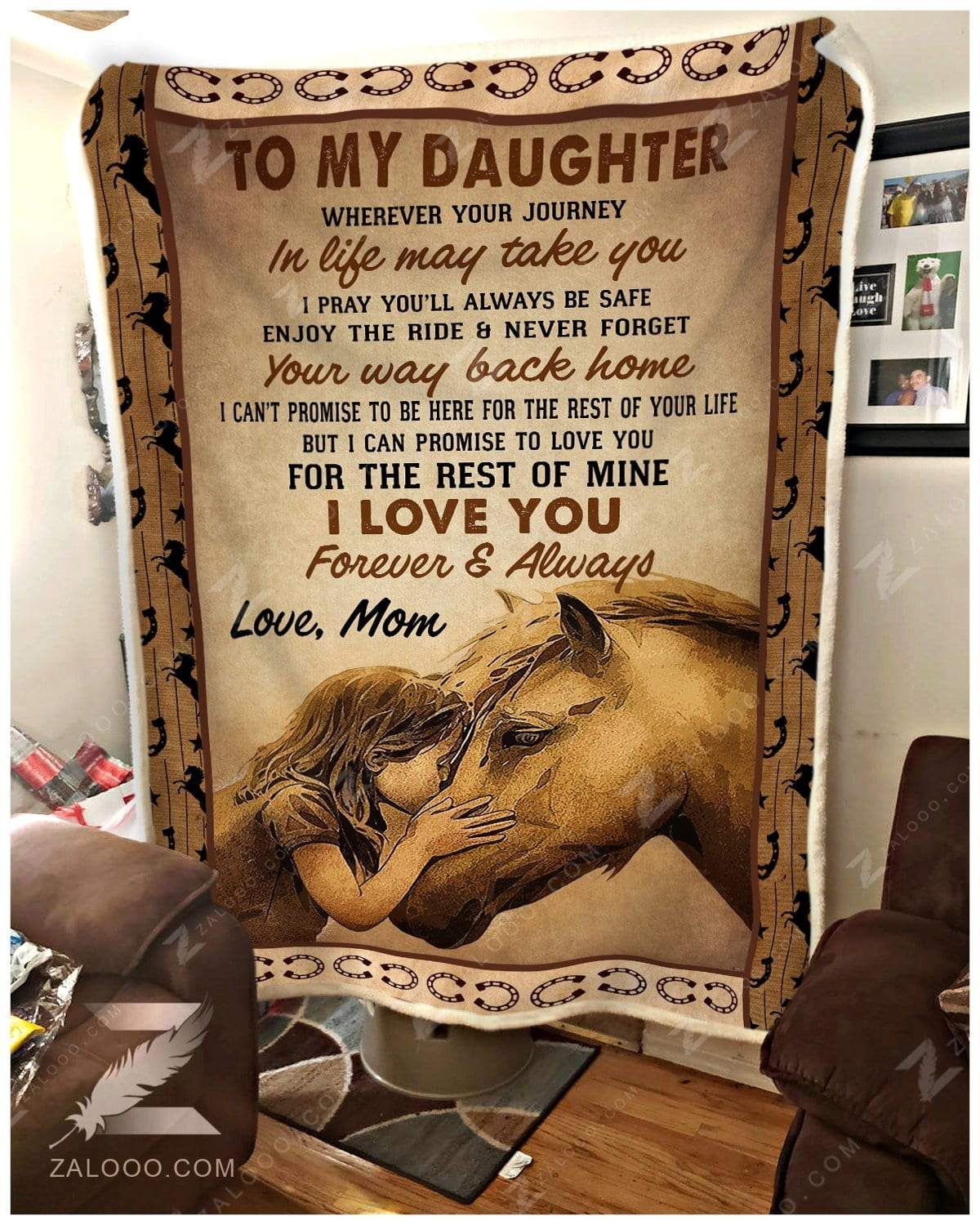 To My Daughter Mom Horse Sherpa Fleece Blanket