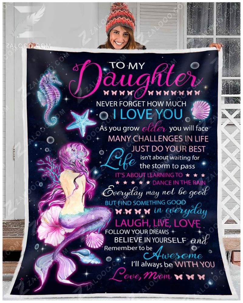 To My Daughter Mom Mermaid Sherpa Fleece Blanket