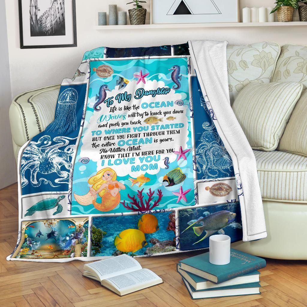 To My Daughter Mom Mermaid Sherpa Fleece Blanket